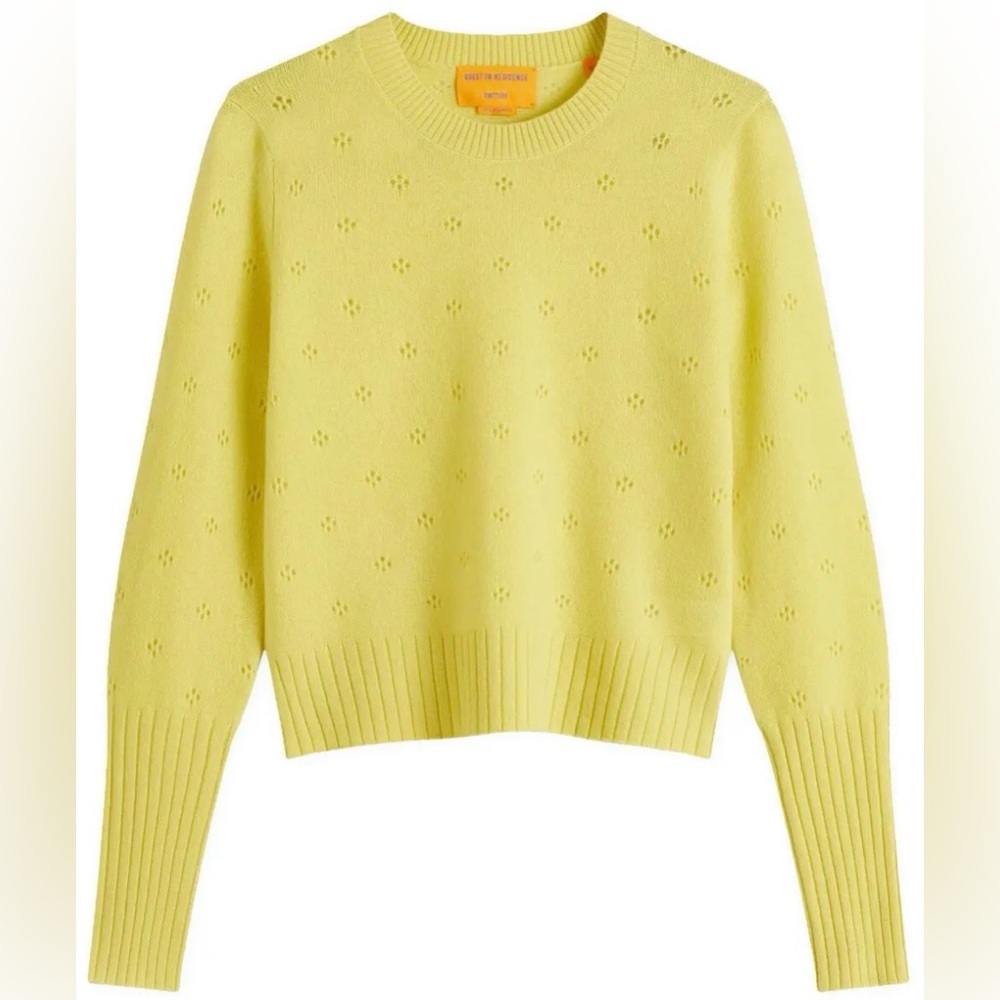 Guest in Residence Shrunken Pointelle Cashmere Sweater in Lemon